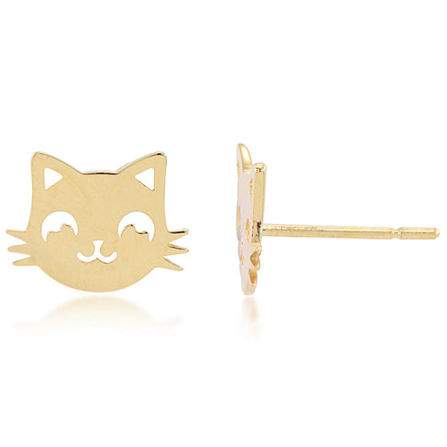 14k Yellow Gold Smiling Cat Earrings