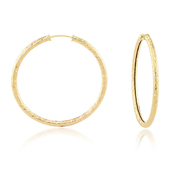 14k Yellow Gold Faceted Endless Hoop Earrings 1.25in