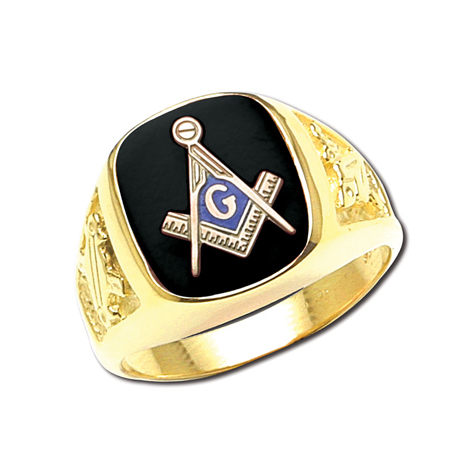 10kt Yellow Gold Oblong Black Stone Masonic Ring