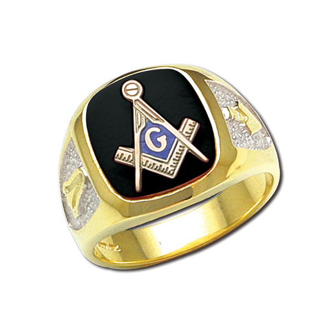 10kt Yellow Gold Jumbo Black Stone Masonic Ring FG9323BK