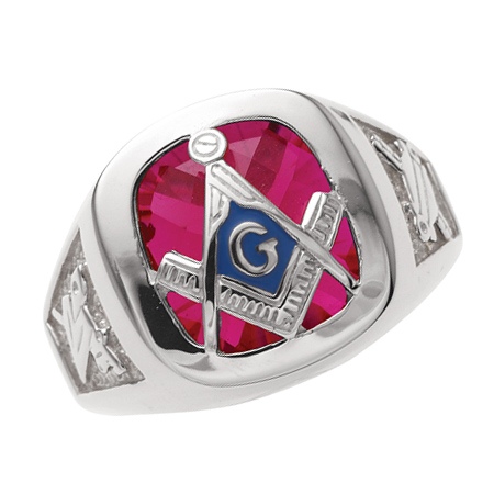 Sterling Silver Masonic Ring with Red Stone