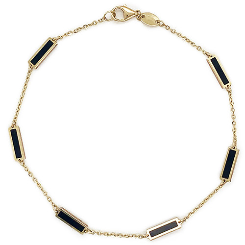 14k Yellow Gold Onyx Bar Station Bracelet