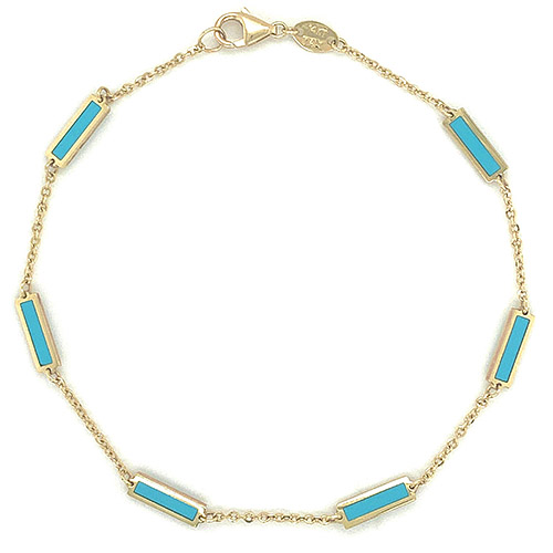 14k Yellow Gold Turquoise Bar Station Bracelet