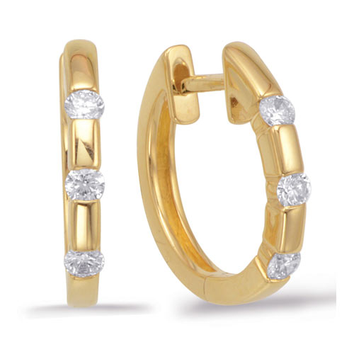 14k Yellow Gold .27 ct tw Diamond Six Stone Huggie Hoop Earrings