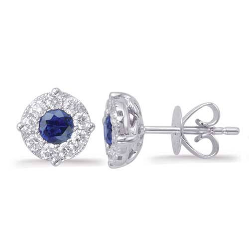 14k White Gold .78 ct tw Blue Sapphire and Diamond Halo Stud Earrings