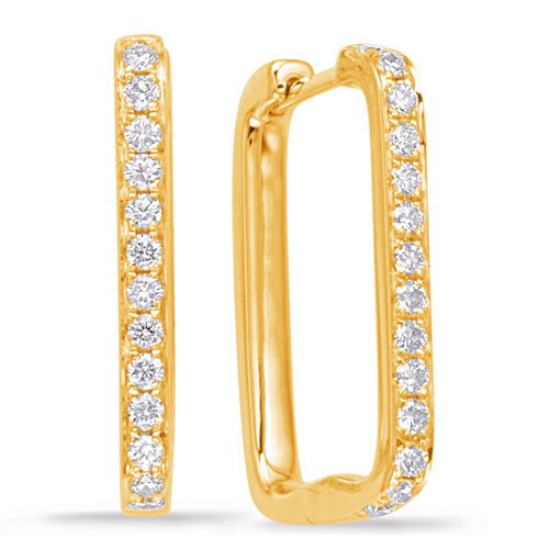 14k Yellow Gold .37 ct tw Diamond Rectangular Hoop Earrings