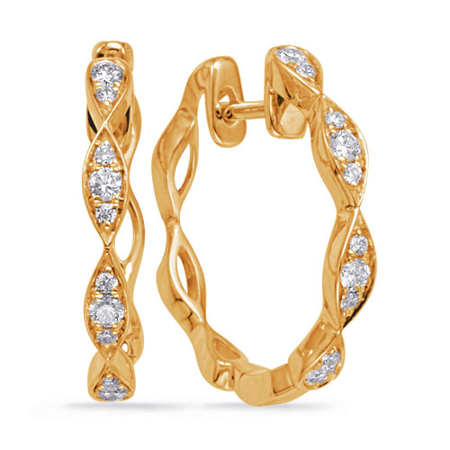 14k Yellow Gold 0.20 ct tw Diamond Marquise Huggie Hoop Earrings