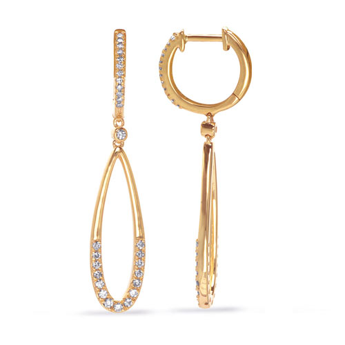 14k Yellow Gold .38 ct tw Diamond Dangle Teardrop and Round Hoop Earrings