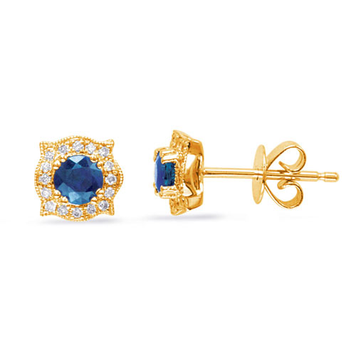 14k Yellow Gold 0.63 ct tw Blue Sapphire and Diamond Halo Stud Earrings