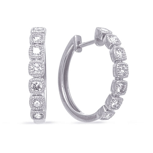 14k White Gold .65 ct tw Diamond Illusion Set Hoop Earrings