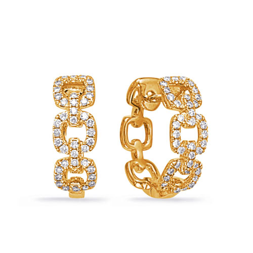 14k Yellow Gold .40 ct tw Diamond Chain Link Hoop Earrings