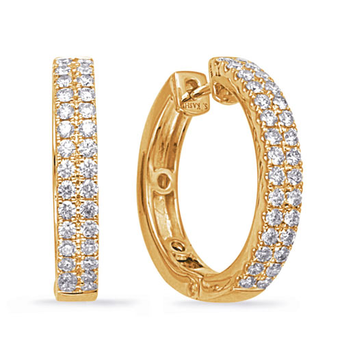 14k Yellow Gold 0.75 ct tw Double Row Diamond Hoop Earrings