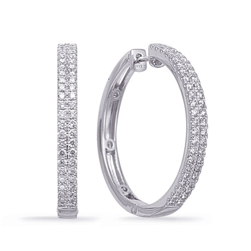 14k White Gold 1.1 ct tw Double Row Diamond Hoop Earrings