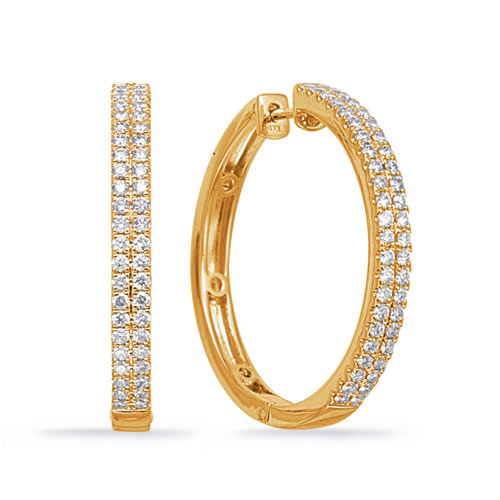 14k Yellow Gold 1.1 ct tw Double Row Diamond Hoop Earrings