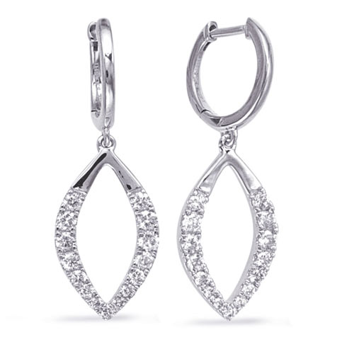 14k White Gold .50 ct tw Diamond Open Marquise Hoop Dangle Earrings