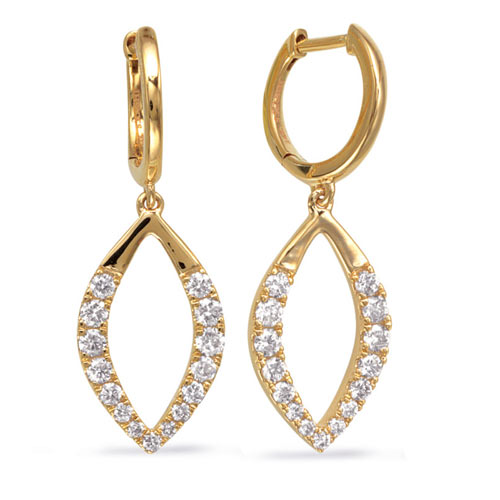 14k Yellow Gold .50 ct tw Diamond Open Marquise Hoop Dangle Earrings