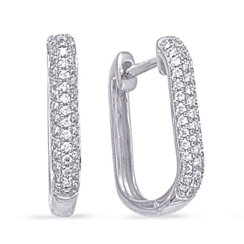 14k White Gold .27 ct tw Diamond Micro Prong Rectangle Huggie Earrings