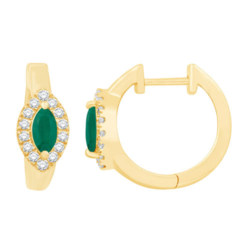 14k Yellow Gold 0.65 ct tw Marquise Emerald and Round Diamond Hoop Earrings