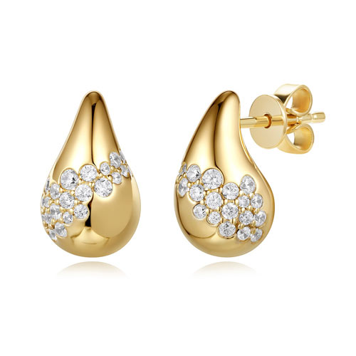 14k Yellow Gold 0.62 ct tw Diamond Cluster Puffed Teardrop Earrings