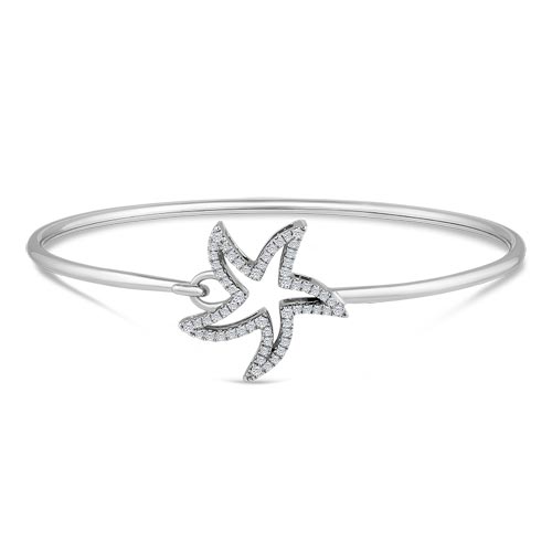 14k White Gold 1/4 ct tw Diamond Flexible Open Starfish Bangle Bracelet