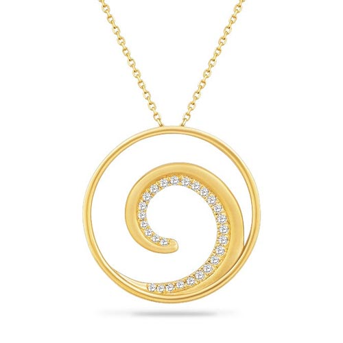 14k Yellow Gold .18 ct tw Diamond Wave Necklace