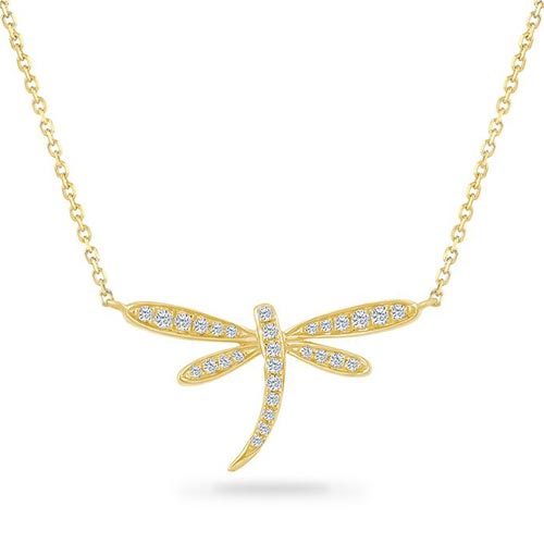 14k Yellow Gold .15 ct tw Diamond Dragonfly Necklace