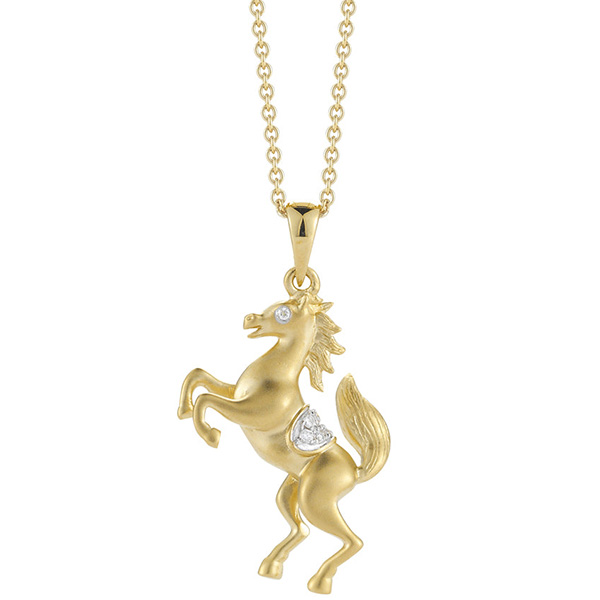 14k Yellow Gold .04 ct tw Diamond Standing Horse Necklace