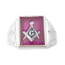 Sterling Silver Cushion Red Stone Masonic Ring