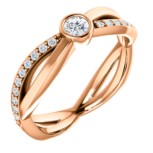 14k Rose Gold 1/3 ct tw Diamond Bezel Criss Cross Ring