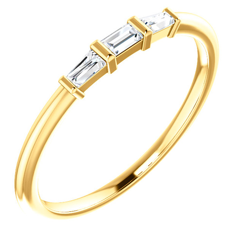 14k Yellow Gold 1/6 ct Diamond Three-Stone Baguette Stackable Ring