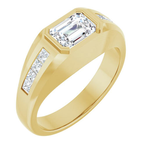 14k Yellow Gold Men's 1.62 ct Lab-Grown Emerald-cut and Square Diamond Ring