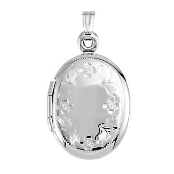 14k White Gold Oval Shaped Engraved Locket 1in