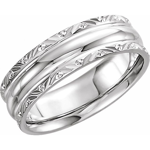 14kt White Gold 6mm Comfort Fit Wedding Band with Decorative Edges ...