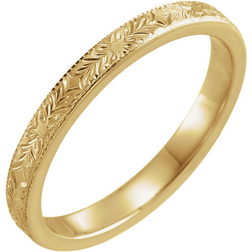 14k Yellow Gold Floral Engraved Wedding Band 2.5mm JJ52043Y