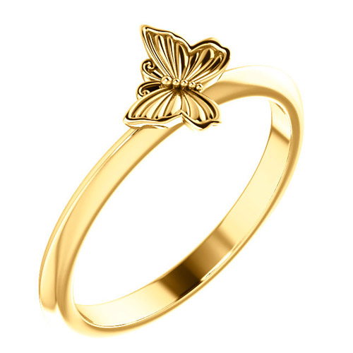 14k Yellow Gold Stackable Butterfly Ring