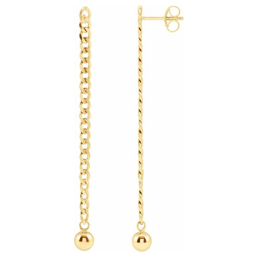 14k Yellow Gold Curb Chain Earrings with Bead 2in