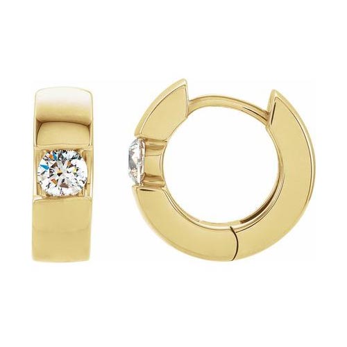 14k Yellow Gold 1/2 ct tw Diamond Solitaire Hinged Hoop Earrings