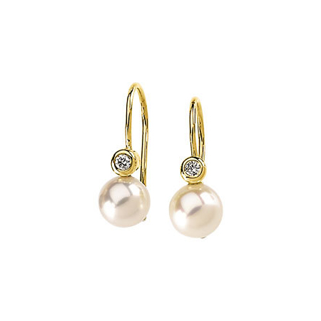 14kt Yellow Gold 7mm Akoya Cultured Pearl Diamond Wire Earrings
