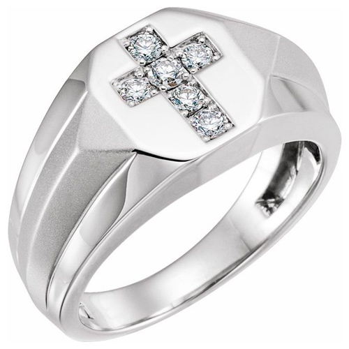  14k White Gold 1/3 ct tw Diamond Men's Cross Ring