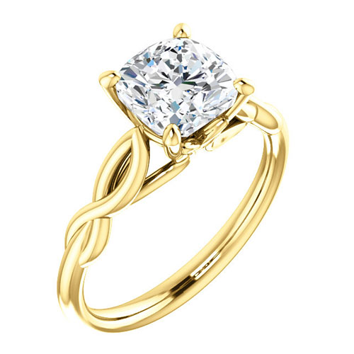 14k Yellow Gold 1.6 ct Cushion Forever One Moissanite Twist Ring