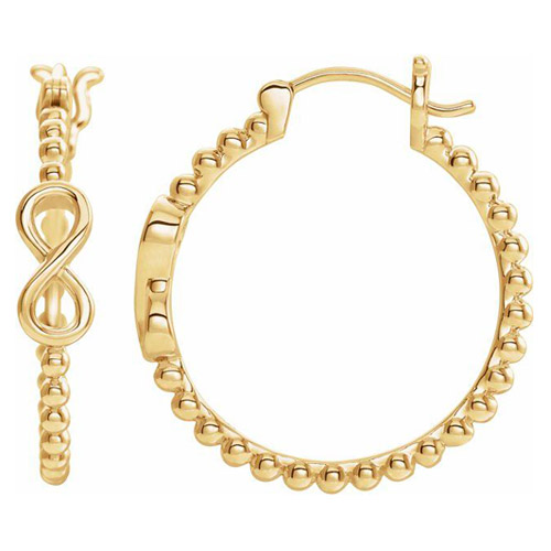 14k Yellow Gold Infinity Symbol Beaded Round Hoop Earrings 7/8in JJ653405Y