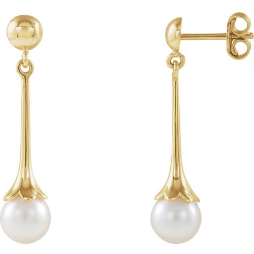 14k Yellow Gold Freshwater Cultured Pearl Dangle Drop Earrings