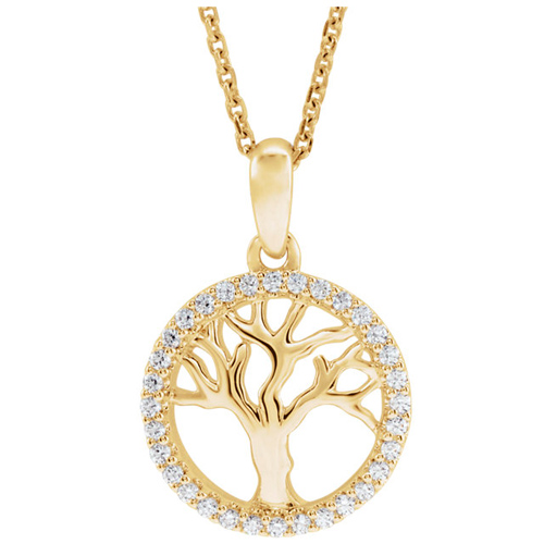 14k Yellow Gold 1/5 ct tw Diamond Tree of Life Necklace