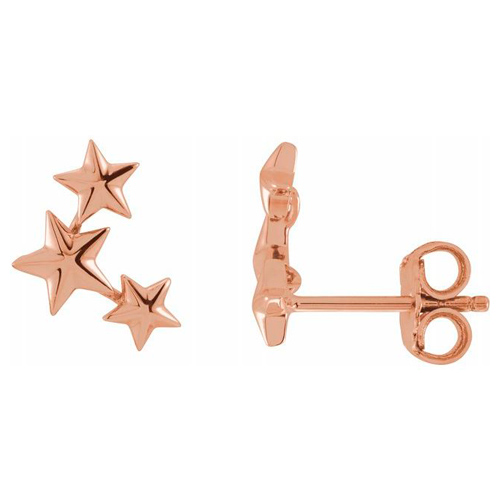 14k Rose Gold Three Stars Ear Climbers