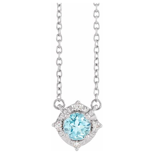 Sterling Silver .45 ct Sky Blue Topaz Halo Necklace with Diamonds