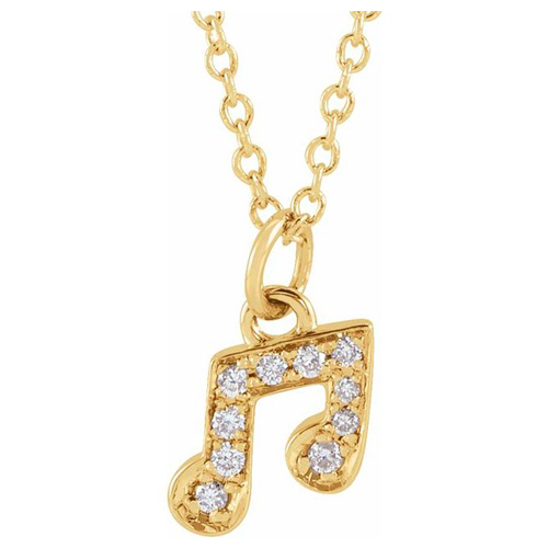 14k Yellow Gold .05 ct tw Diamond Music Note Necklace