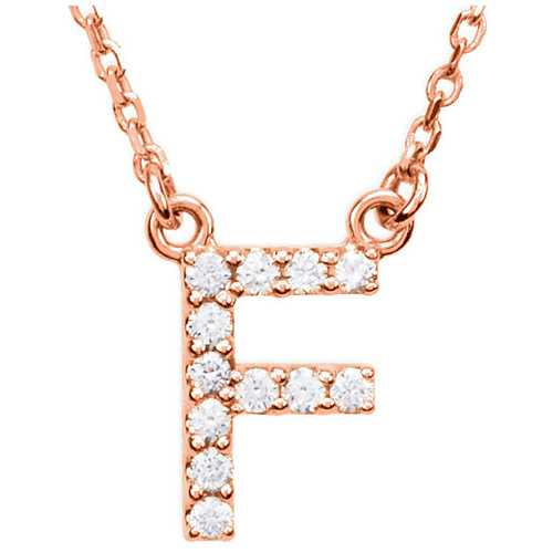 14kt Rose Gold Letter F 1/8 ct Diamond 16in Necklace