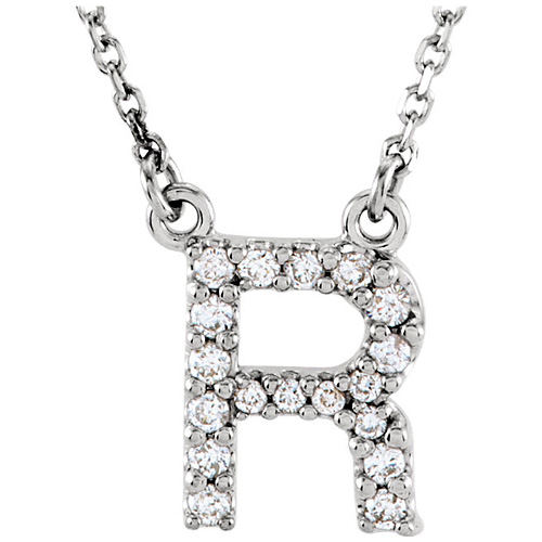 14kt White Gold Letter R 1/6 ct Diamond 16in Necklace