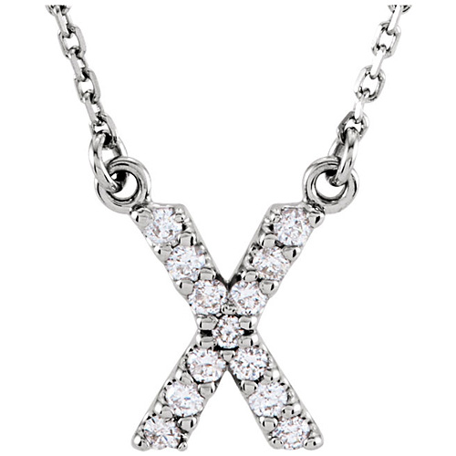 14kt White Gold Letter X 1/8 ct Diamond 16in Necklace