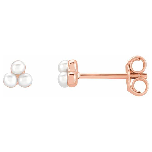 14k Rose Gold Freshwater Cultured Pearl Cluster Stud Earrings